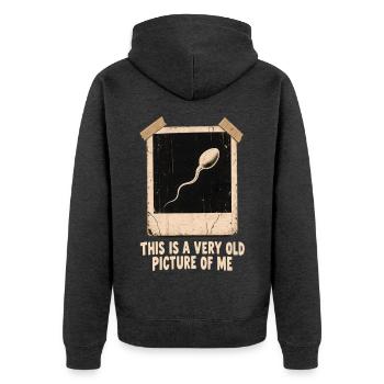 This Is A Very Old Picture Of Me Meme  - Unisex Premium Bio Zip Hoodie - Anthrazit meliert - Hinten - Nico (187cm)