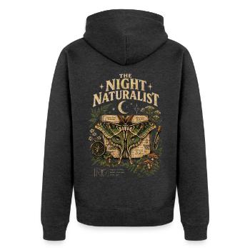 Der Nacht-Naturforscher — Luna Moth - Unisex Premium Bio Zip Hoodie - Anthrazit meliert - Hinten - Nico (187cm)