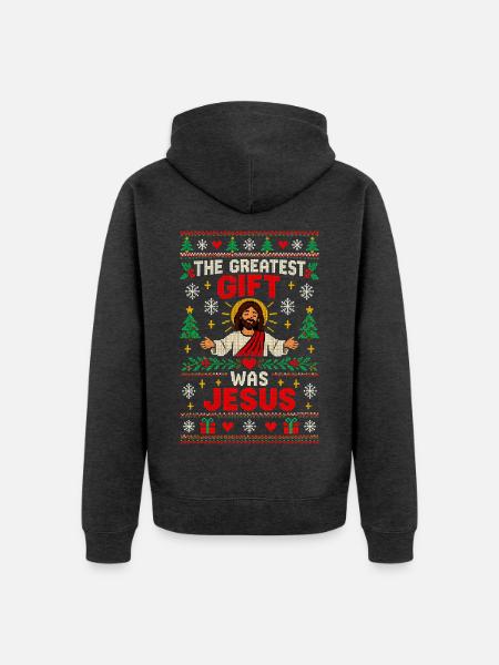 Das größte Geschenk war Jesus - Unisex Premium Bio Zip Hoodie - Anthrazit meliert
