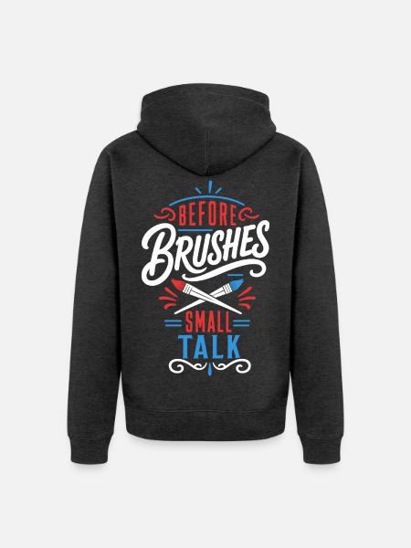 Malen – Pinsel und Small Talk - Unisex Premium Bio Zip Hoodie - Anthrazit meliert