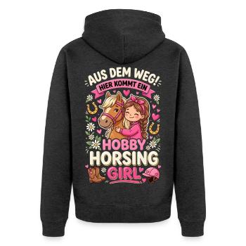 Mach Platz ich Bin Hobby Horsing Girl Embarrassing - Unisex Premium Bio Zip Hoodie - Anthrazit meliert - Hinten - Nico (187cm)