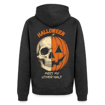 Halloween Skull Pumpkin Lernt meine andere Hälfte kennen - Unisex Premium Bio Zip Hoodie - Anthrazit meliert - Hinten - Nico (187cm)