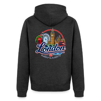 London - Great Britain - GB - Unisex Premium Bio Zip Hoodie - Anthrazit meliert - Hinten - Nico (187cm)