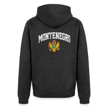 Montenegro - Wappen - Adler - Balkan - Unisex Premium Bio Zip Hoodie - Anthrazit meliert - Hinten - Nico (187cm)