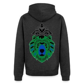Bär in Grün-Blau - Unisex Premium Bio Zip Hoodie - Anthrazit meliert - Hinten - Nico (187cm)