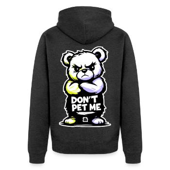 Grumpy Bear "STREICHEL MICH NICHT" – 🐻 Wütender Bär - Unisex Premium Bio Zip Hoodie - Anthrazit meliert - Hinten - Nico (187cm)
