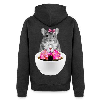 Lustiger Hamster mit rosa Donuts und Schleife - Unisex Premium Bio Zip Hoodie - Anthrazit meliert - Hinten - Nico (187cm)