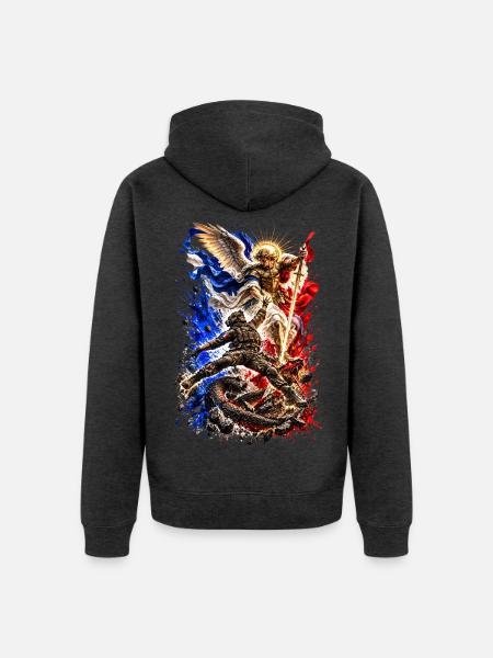 St. Michael der Beschützer - Unisex Premium Bio Zip Hoodie - Anthrazit meliert