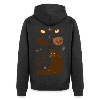 BRUNE KATZEN - Unisex Premium Bio Zip Hoodie - Anthrazit meliert - Hinten - Nico (187cm)