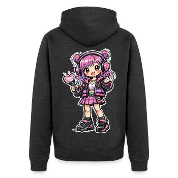 Kawaii Anime Mädchen mit Kopfhörer - Unisex Premium Bio Zip Hoodie - Anthrazit meliert - Hinten - Nico (187cm)
