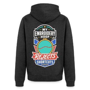 Stickrahmen lehnt Abkürzungen ab - Unisex Premium Bio Zip Hoodie - Anthrazit meliert - Hinten - Nico (187cm)