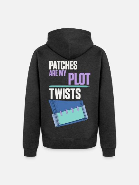 Patches Are My Plot Twists – Flicken - Unisex Premium Bio Zip Hoodie - Anthrazit meliert