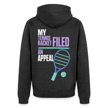 Tennis – My Tennis Racket Filed an Appeal - Unisex Premium Bio Zip Hoodie - Anthrazit meliert - Hinten - Nico (187cm)