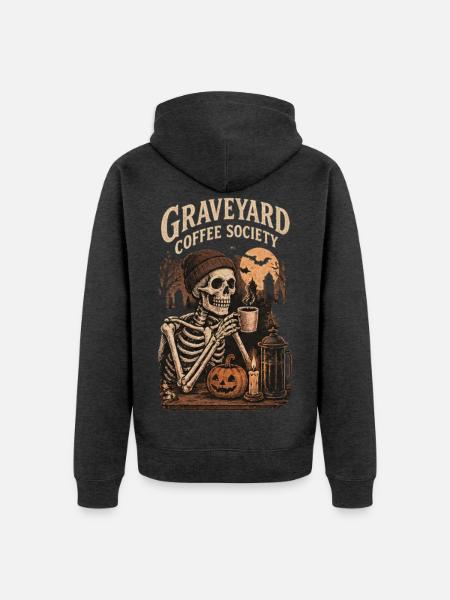 Graveyard Coffee Society – Halloween Skeleton - Unisex Premium Bio Zip Hoodie - Anthrazit meliert
