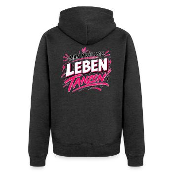 Man muss das Leben tanzen – Statement Design - Unisex Premium Bio Zip Hoodie - Anthrazit meliert - Hinten - Nico (187cm)