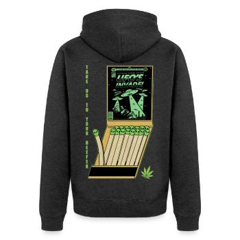 OVNI Invasion Vintage Affiche Design - Veste à capuche bio Premium Unisexe - anthracite chiné - Dos - Nico (187cm)