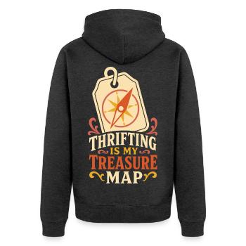 Thrifting Is My Treasure Map - Unisex Premium Bio Zip Hoodie - Anthrazit meliert - Hinten - Nico (187cm)