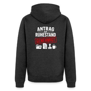Antrag auf Ruhestand genehmigt - Unisex Premium Bio Zip Hoodie - Anthrazit meliert - Hinten - Nico (187cm)