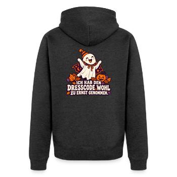 Halloween Shirt Dresscode zu ernst genommen - Unisex Premium Bio Zip Hoodie - Anthrazit meliert - Hinten - Nico (187cm)