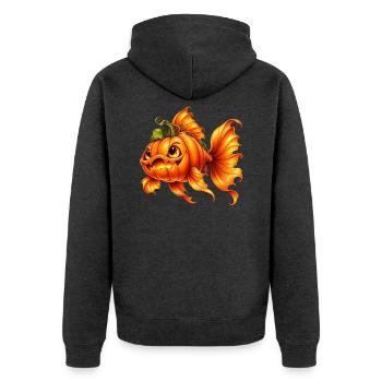 Kürbisfisch - Unisex Premium Bio Zip Hoodie - Anthrazit meliert - Hinten - Nico (187cm)
