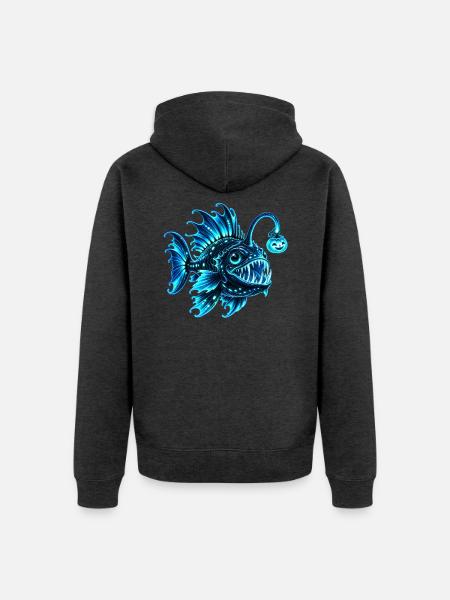 Blauer biolumineszenter Laternenfisch - Unisex Premium Bio Zip Hoodie - Anthrazit meliert