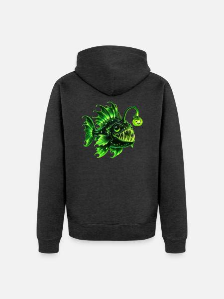 Grüner biolumineszenter Laternenfisch - Unisex Premium Bio Zip Hoodie - Anthrazit meliert