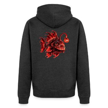 Roter biolumineszenter Laternenfisch - Unisex Premium Bio Zip Hoodie - Anthrazit meliert - Hinten - Nico (187cm)