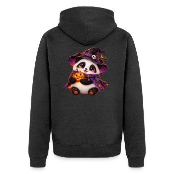 Pand'halloween süßer Panda - Unisex Premium Bio Zip Hoodie - Anthrazit meliert - Hinten - Nico (187cm)