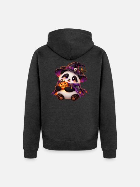 Pand'halloween süßer Panda - Unisex Premium Bio Zip Hoodie - Anthrazit meliert