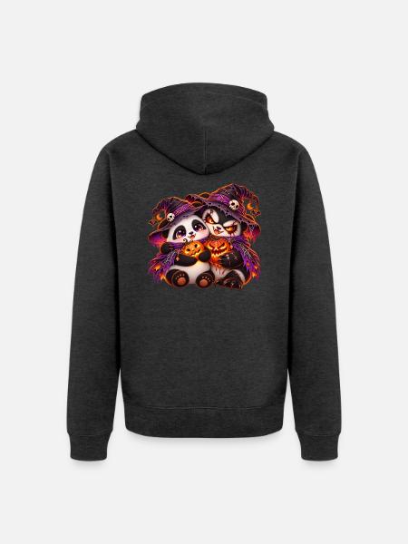 Pand'Halloween Panda-Kuschung (Yin-Yang) - Unisex Premium Bio Zip Hoodie - Anthrazit meliert