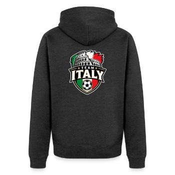 Team Italien Fußballemblem - Unisex Premium Bio Zip Hoodie - Anthrazit meliert - Hinten - Nico (187cm)