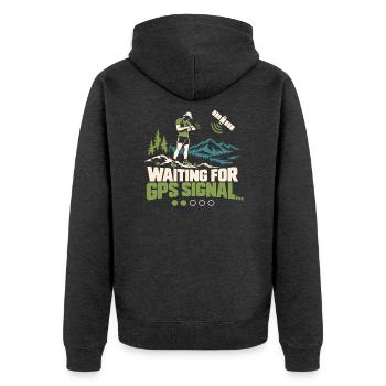 Warten auf GPS-Signal-Shirt, Lauf-T-Shirt - Unisex Premium Bio Zip Hoodie - Anthrazit meliert - Hinten - Nico (187cm)