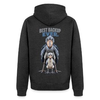 Schuhschnabel-Vogel-Elternteil und Küken – Bestes Backup aller Zeiten - Unisex Premium Bio Zip Hoodie - Anthrazit meliert - Hinten - Nico (187cm)