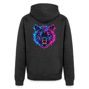 Elektrischer Neon-Tiger - Unisex Premium Bio Zip Hoodie - Anthrazit meliert - Hinten - Nico (187cm)
