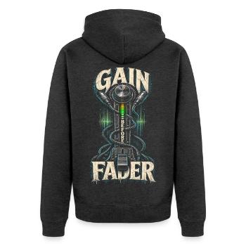 Tontechniker Audiotechnik Gain Before Fader - Unisex Premium Bio Zip Hoodie - Anthrazit meliert - Hinten - Nico (187cm)