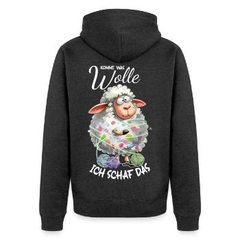 Komme was Wolle ich Schaf das lustiger Spruch Wort - Unisex Premium Bio Zip Hoodie - Anthrazit meliert - Hinten - Nico (187cm)