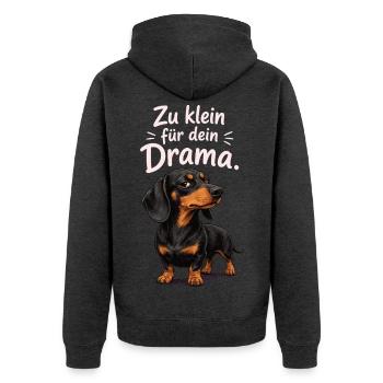 Zu Klein Für Dein Drama Dackel Spruch - Unisex Premium Bio Zip Hoodie - Anthrazit meliert - Hinten - Nico (187cm)