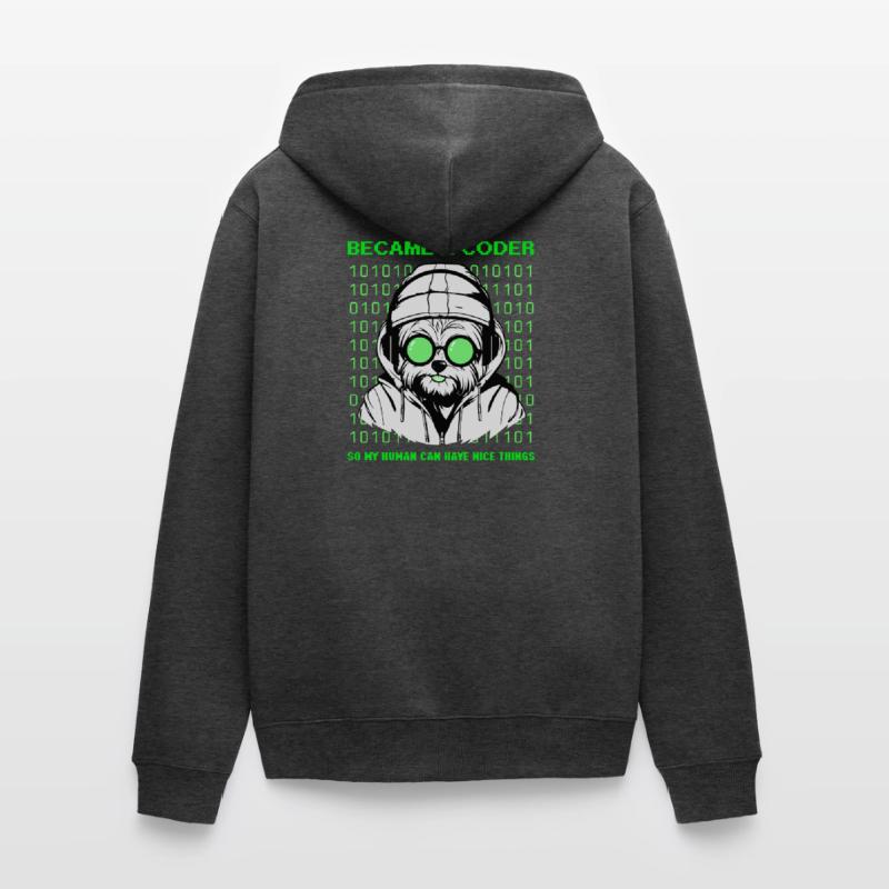 Became a Coder – Hacker Dog Binary Look Unisex Premium Bio Zip Hoodie