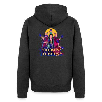 Zu beschäftigt, um zu segnen - Unisex Premium Bio Zip Hoodie - Anthrazit meliert - Hinten - Nico (187cm)