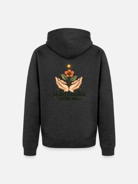 Selbstmitgefühl Ich darf freundlich zu mir sein - Unisex Premium Bio Zip Hoodie - Anthrazit meliert