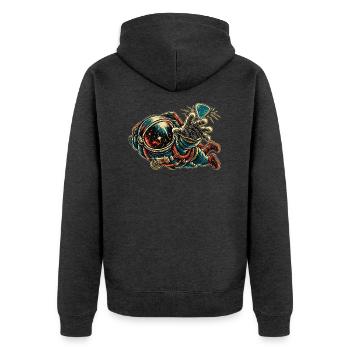 KOSMISCHER ROCKER | Greif nach dem Riff - Unisex Premium Bio Zip Hoodie - Anthrazit meliert - Hinten - Nico (187cm)