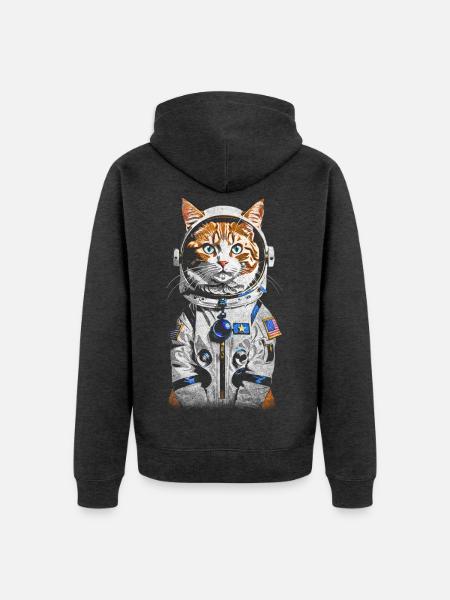 Weltraum-Astronauten-Katze - Unisex Premium Bio Zip Hoodie - Anthrazit meliert