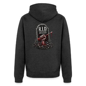Rentner im Dienst - Unisex Premium Bio Zip Hoodie - Anthrazit meliert - Hinten - Nico (187cm)