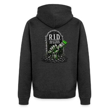 Rentner im Dienst - Unisex Premium Bio Zip Hoodie - Anthrazit meliert - Hinten - Nico (187cm)