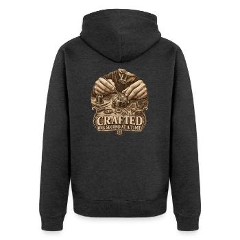 Crafted Watch: Eine Sekunde Handwerk Uhren - Unisex Premium Bio Zip Hoodie - Anthrazit meliert - Hinten - Nico (187cm)