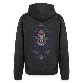 Spiritualité Géométrie sacrée Fleur de lotus - Veste à capuche bio Premium Unisexe - anthracite chiné - Dos - Nico (187cm)