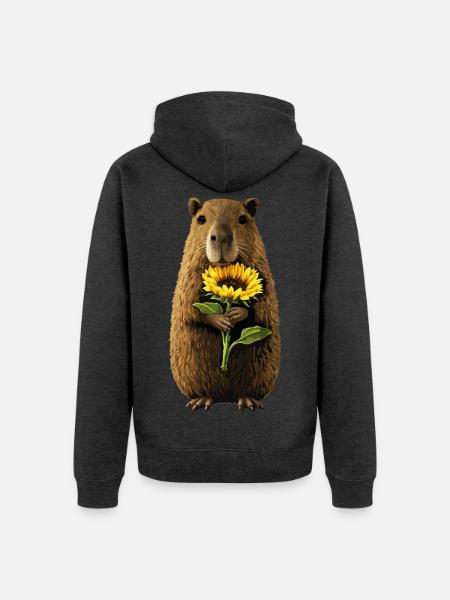 Biber mit Sonnenblume - Unisex Premium Bio Zip Hoodie - Anthrazit meliert