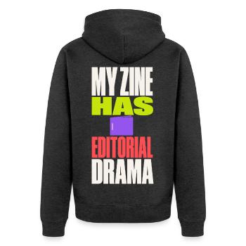 Zine – My Zine Has Editorial Drama - Unisex Premium Bio Zip Hoodie - Anthrazit meliert - Hinten - Nico (187cm)