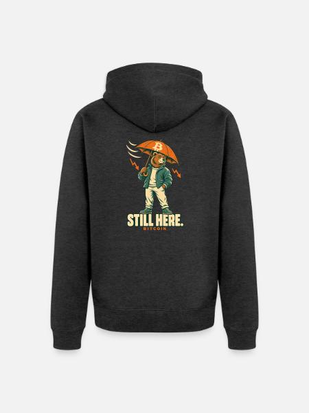 Bitcoin Still Here – Bär mit Regenschirm - Unisex Premium Bio Zip Hoodie - Anthrazit meliert