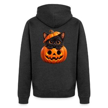 Kätzchen im Jack-o'-Lantern - Unisex Premium Bio Zip Hoodie - Anthrazit meliert - Hinten - Nico (187cm)